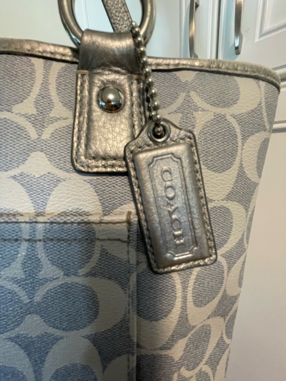Coach light blue gray Signature Tote with Metallic Trim - Picture 13 of 16